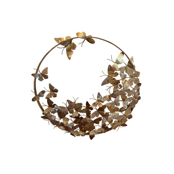 Other - Metal Wall Art Gold Butterfly Swarm Round Large 3D Sculpture Glam Decor